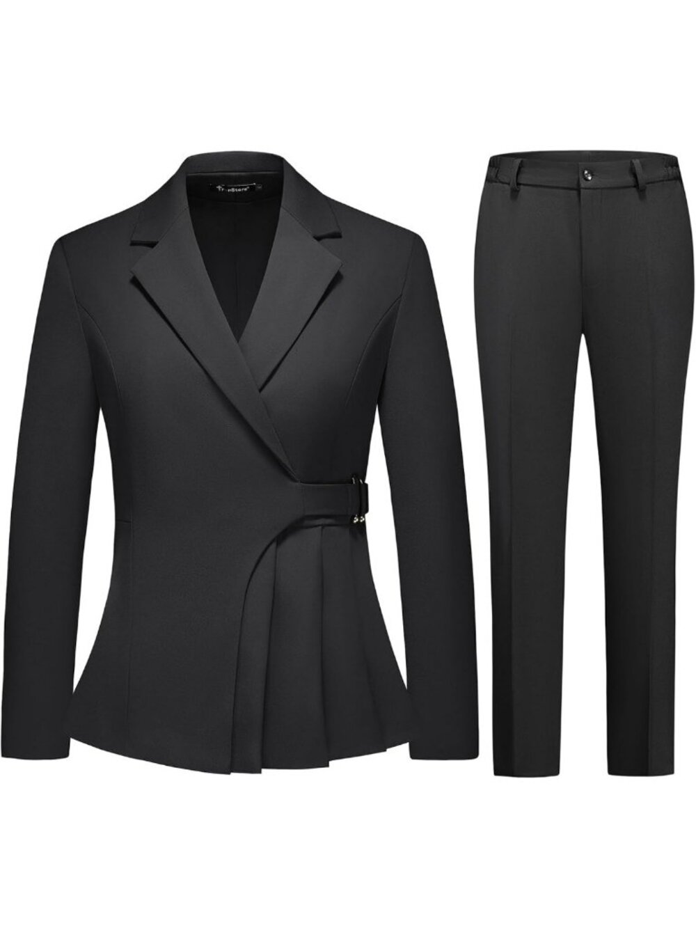 Chic Women's Solid Blazer & Pant Suit Set - Irregular 2 Piece Outfit for Work